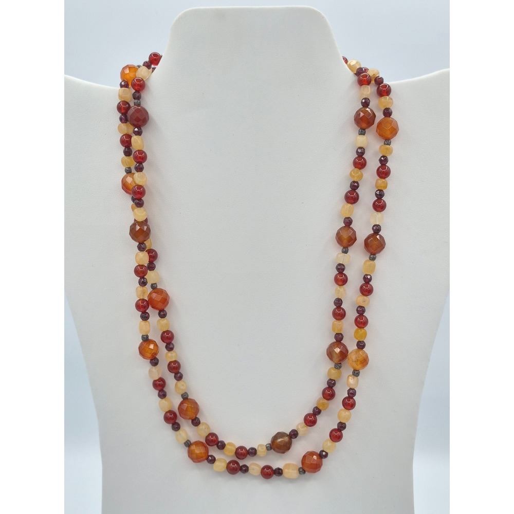 Sally C. C. Carnelian Necklace Garnet Agate Sterling Silver 36" Single Beaded